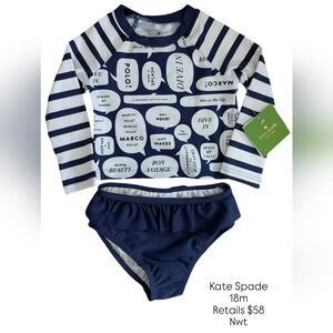Kate Spade Designer Chic Stylish Kids Swim Rashguard Set in Navy and White
